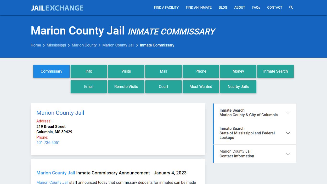 Inmate Commissary, Care Packs - Marion County Jail, MS